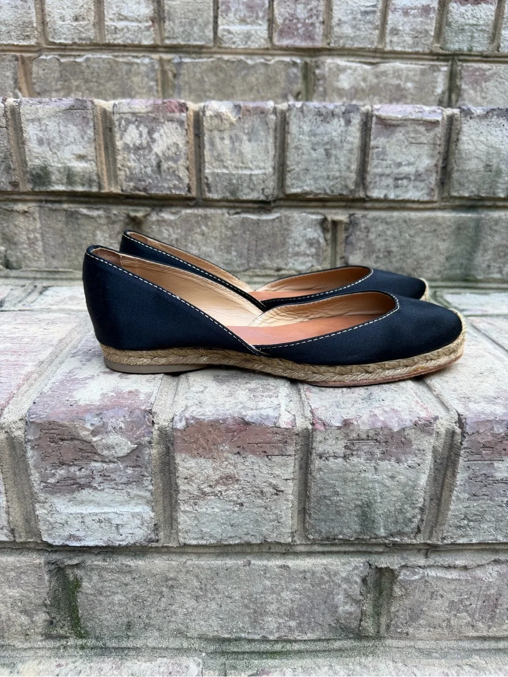 Christian Louboutin Black Satin D’Orsay Espadrille Flats Red Sole US 9 9.5